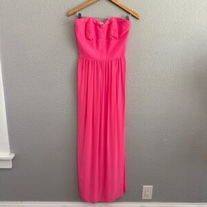 Amanda Uprichard Silk Strapless Maxi Dress Size Medium Hot Pink EUC‎